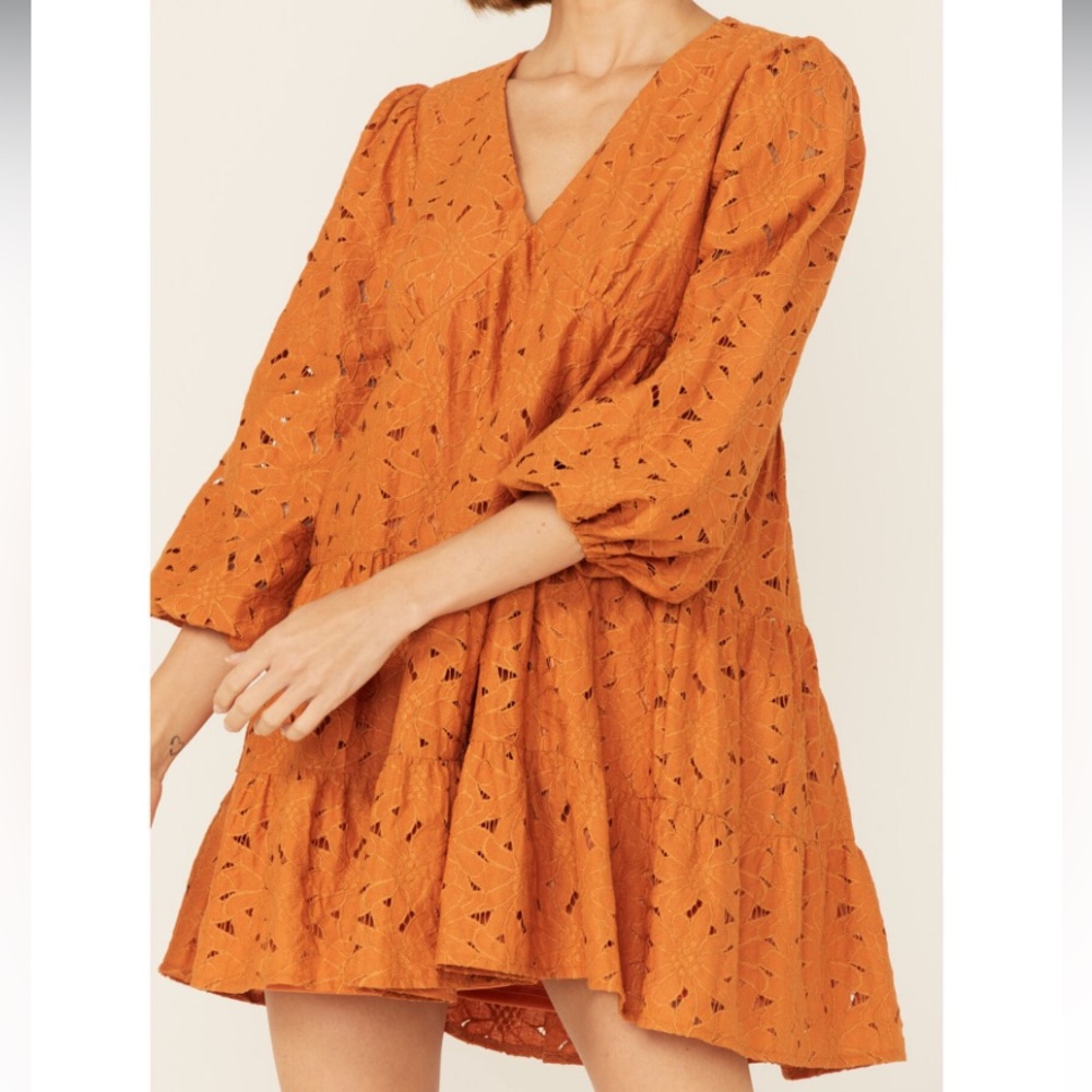 FLYING TOMATO WOMEN'S FLORAL EYELET MINI DRESS